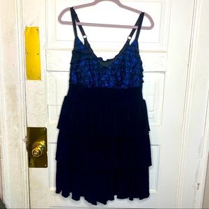OG Torrid Metallic Blue and Black Ruffle Dress